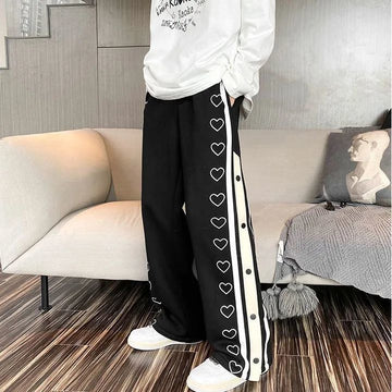 Harajuku Wide leg Sweatpants Male Oversize Men Streetwear Side Button Baggy Pants Casual Sport Split Basketball Track Trousers